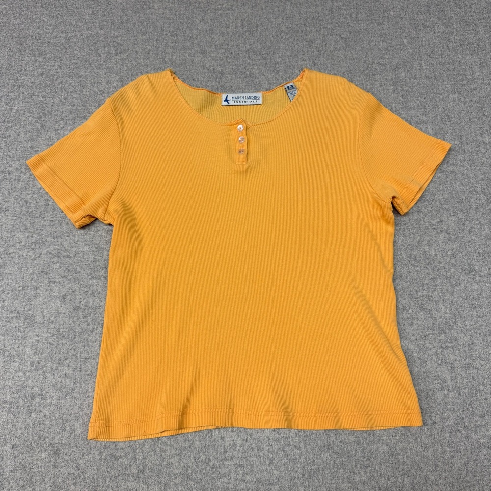 Marsh Landing Essentials Henley Top Size M Orange Ribbed Cotton Short Sleeve Tee